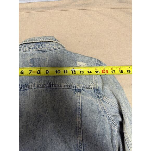 Old Navy Blue Denim Jacket Womens Medium Light Wash Trucker Distressed 1984 - Picture 12 of 13